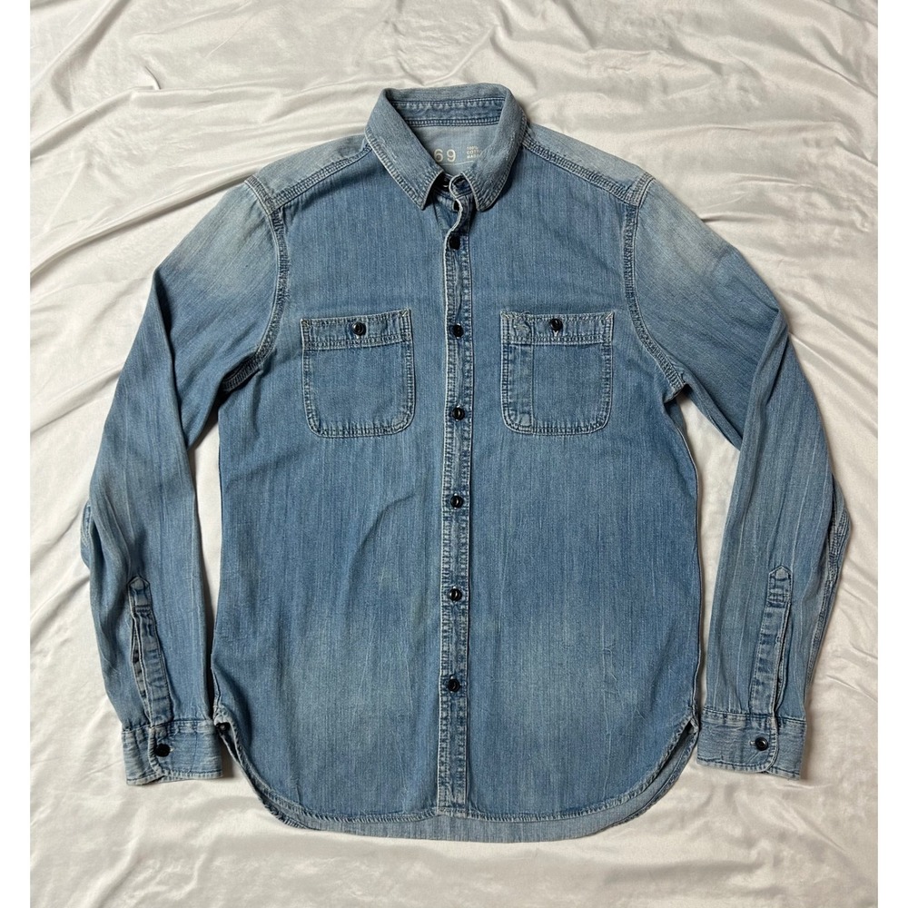 Gap 1969 Mens Denim Button Down Shirt Light Wash Blue Long Sleeve Western Small